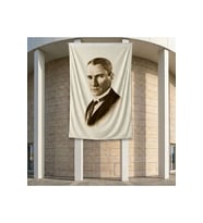 Kravatlı Takım Elbiseli Gazi Mustafa Kemal Atatürk Poster Bayrak Premium Raşel Kumaş ATA31 2x3m