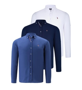 ÜÇLÜ SET G674 DEWBERRY ERKEK GÖMLEK-LACİVERT-BEYAZ-İNDİGO (Karışık)