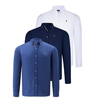 ÜÇLÜ SET G674 DEWBERRY ERKEK GÖMLEK-LACİVERT-BEYAZ-İNDİGO (Karışık)