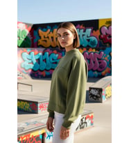 Kadın %100 Pamuk Geniş Kalıp Dik Yaka Düşük Kol Örme Sweatshirt Fonksiyonel Dayanıklı Spor