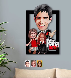 BK Gift Kişiye Özel Godfather Baba ve Kızlar Karikatürlü 3D Ahşap Tablo-1