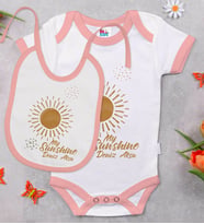 BK Kids Kişiye Özel My Sunshine Tasarımlı Pembe Bebek Body Zıbın ve Mama Önlüğü Hediye Seti