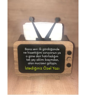Kişiye Özel Yazılı Ahşap Nostaji TV Peçetelik (Kahverengi Açık)