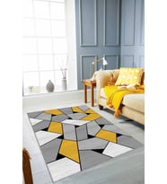 Sarı Geometrik Kaymaz Tabanlı Makinede Yıkanabilir Halı WL02 - 100 x 160 cm