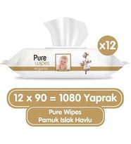 Pure baby Organik Pamuklu Islak Havlu  90 lı x12 adet Kapaklı