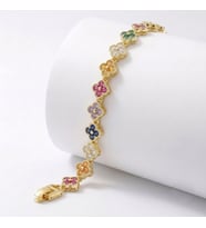 Premium Parlak Altın Renk 5 mm Çakra Taşlı Çiçek Model Kadın Bijuteri Bileklik 3183KBV6D7 (~18cm)