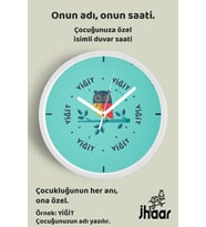 İsme Özel Baykuş İllüstrasyon Çocuk Odası Duvar Saati Orta Boy 30 cm Beyaz Camlı Sessiz