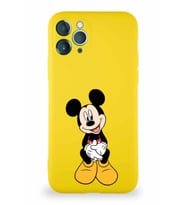 Apple iPhone 11 Pro Soft Premier Kapak Mickey Mouse-A Tasarımlı Silikon Kılıf - Sarı (Şeffaf)