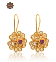 Yakut Taşlı Gül Model Gold Kaplama 925 Ayar Gümüş Telkari Kadın Küpe 201025494