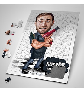 Kişiye Özel Hediye 240 Parça Erkek Kuaför Karikatürlü Puzzle