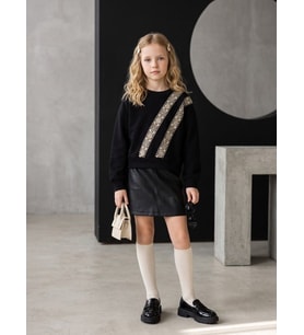 Kız Çocuk Siyah Etnik Desenli Şerit Detaylı Sweatshirt