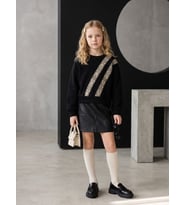 Kız Çocuk Siyah Etnik Desenli Şerit Detaylı Sweatshirt