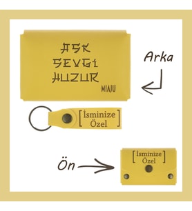 Sarı Renk, Aşk Sevgi Huzur Yazılı İsme Özel, Cüzdan Ve Anahtarlık Set, Akrabaya Hatıra, Anı Seti