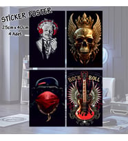 albert rock in roll şapkalı maymun altın kuru kafa - 4 adet yapışkanlı poster sticker etiketler - dolap cam oda için