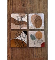 Doğal Taş Bardak Altlığı 4'lü Set - Modern Desenler Baskılı Bardak Altlığı - Stone Coasters