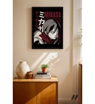Attack on Titan Mikasa Anime Poster, Siyah Çerçeveli Duvar Tablosu - Anime Severlere