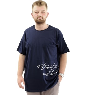 Mode XL Battal Beden Erkek Pamuklu T-Shirt Yumuşak Dokulu Baskılı BELIEF U24085 Lacivert