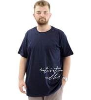 Mode XL Battal Beden Erkek Pamuklu T-Shirt Yumuşak Dokulu Baskılı BELIEF U24085 Lacivert