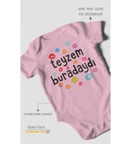 Teyzem Buradaydı Baskılı Bebek Zıbını – Çıtçıtlı Body  %100 Pamuk Kısa Kol (Koyu Pembe)