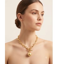 Gold Renk Top Figürlü Zincir Kolye - Modern Tasarım Şık Kadın Kolye