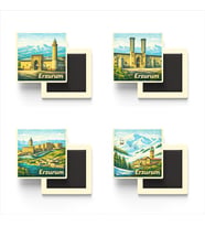 Erzurum - Baskılı Buzdolap Magneti Kare - 9x9 cm - 4 Adet