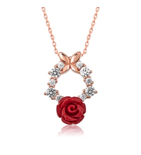 ​​Gümüş Rose Kırmızı Gül Kolye