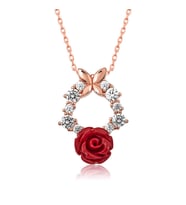 ​​Gümüş Rose Kırmızı Gül Kolye