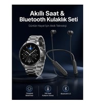 Mey İthalat® Alarm ve Titreşim Özellikli Akıllı Saat ve Mikrofonlu Kablolu Bluetooth Kulaklık 60 Saa