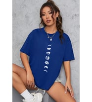 Unisex Moon Phases Baskılı T-shirt (Mavi)