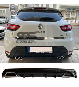 Renault Clio 4 Difüzör Arka Tampon Eki 2 Egzoz Çıkışlı Siyah Lüx Tip)