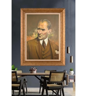 Altın Varaklı Çerçeveli Paspartulu Atatürk Tablo nh106 (Gold)