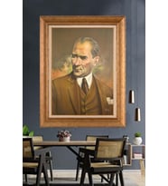 Altın Varaklı Çerçeveli Paspartulu Atatürk Tablo nh106 (Gold)