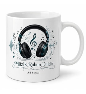 Kulaklık Temalı Müzik Sever Özel Tasarım Baskılı Porselen Kupa Bardak Hediye