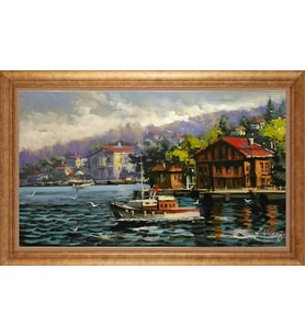 Çerçeveli Paspartulu Manzara Tablo ah1622 (Gold)