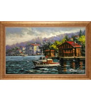 Çerçeveli Paspartulu Manzara Tablo ah1622 (Gold)