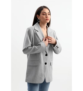Blazer Ceket Çizgili Atlas Kumaş - Gri