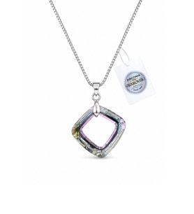 925 Ayar Swarovski Taşlı Kare 20mm Crystal Vitrail Light Kadın Gümüş Kolye