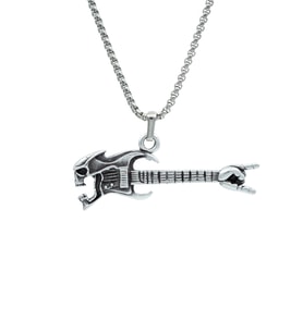 Kuru Kafa Elektro Gitar Örme Zincir Kolye - Gümüş Kaplama - Erkek Kadın Kolye - No:1392