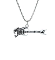 Kuru Kafa Elektro Gitar Örme Zincir Kolye - Gümüş Kaplama - Erkek Kadın Kolye - No:1392
