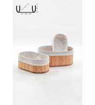Bambu 3 Lü Sepet Seti Banyo Sepeti Mutfak Sepeti Doğal Astarlı Kozmetik Dolap İçi Çok Amaçlı Düzenleyici