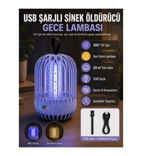 USB Şarjlı Sinek ve Sivrisinek Kovucu Gece Lambası 360° UV Işık Sarı Işık Modlu 20 m² Etki Alanlı Taşınabilir Lamba