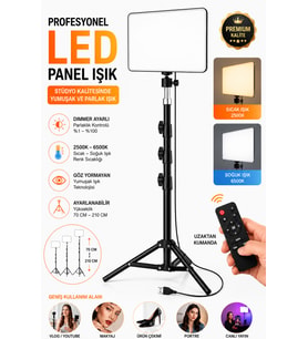 LED Panel Işık & Tripod Seti – Ayarlanabilir Yükseklik, Gün Işığı / Beyaz Işık, Profesyonel Çekim Aydınlatma