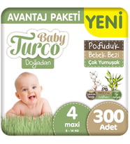 Baby Turco Doğadan 4 Beden Bebek Bezi Avantaj Paketi Pofuduk 100x3 300 Adet