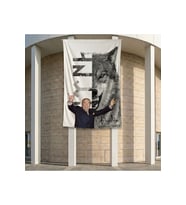 Bozkurt İşareti yapan Alparslan Türkeş 140gr Premium Raşel Kumaş Bayrak 200x300cm
