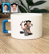 Kişiye Özel Karikatürlü Siyah Beyaz Taraftar Baba Kız Lüks Fincan Babalar Günü Hediyesi