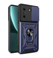 Tecno Pova 5 Kılıf Yüzüklü Standli Sürgülü Kamera Korumalı Tank Sert Silikon Kapak (Mavi)