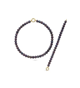 Doğal Siyah İnci Kolye Bileklik İkili Set (Sarı)