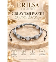 Sertifikalı Gri Ay Taşı Fasetli Doğal Taş Bileklik Makrome Ayarlanabilir Hematit Aparatlı