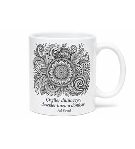 Zentangle Desenli Karalama Sanatı Siyah Beyaz Çay Kupası Hediye Bardak