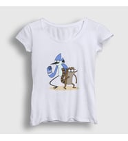 Presmono Kadın Beyaz Mordecai And Rigby Regular Show T-Shirt 449229tt (Beyaz)